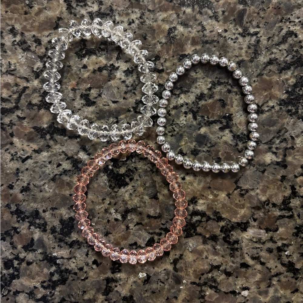 Elegant Silver, Clear, and Pink Beaded Bracelets